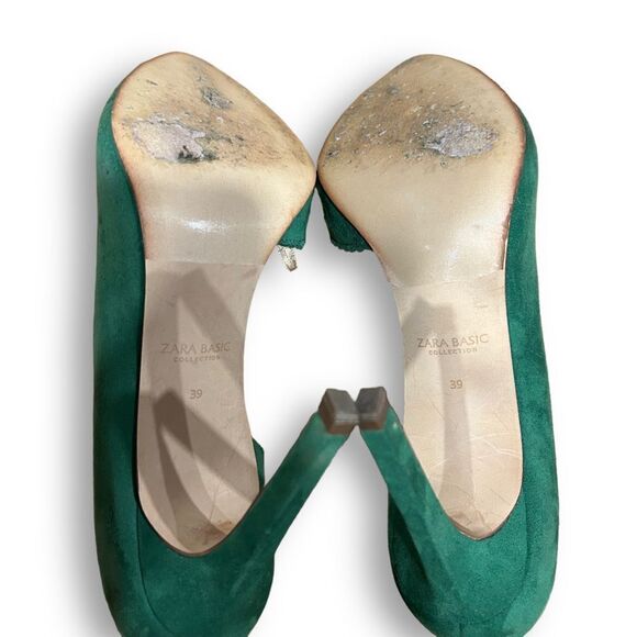 Zara Green D’Orsay Suede Open Peep Toe Pumps - Picture 8 of 14